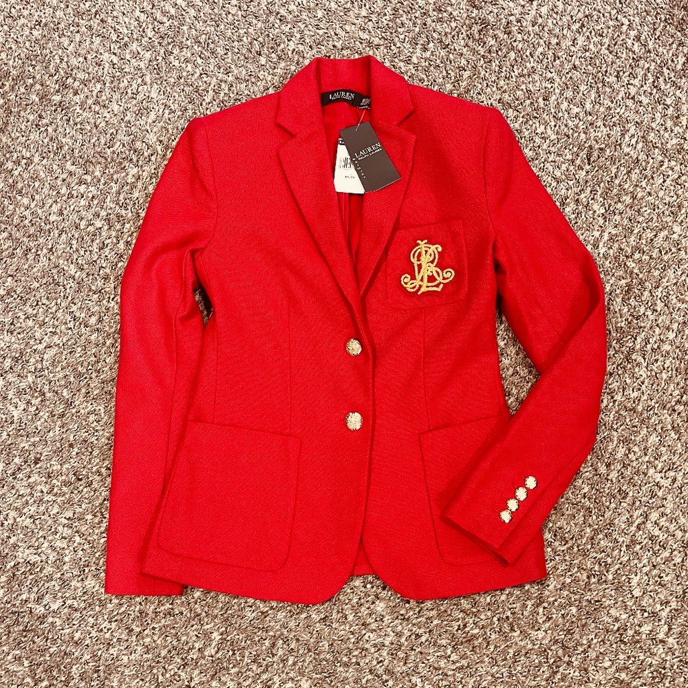 Lauren Ralph Lauren Knit Bullion Crest Blazer - XS - Martin Red
